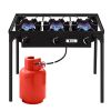 Outdoor Camp Stove High Pressure Propane Gas Cooker Portable Cast Iron Patio Cooking Burner (Three Burner 225000-BTU)