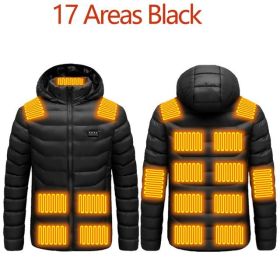 Men 9 Areas Heated Jacket USB Winter Outdoor Electric Heating Jackets Warm Sprots Thermal Coat Clothing Heatable Cotton jacket (Color: 17 heated Black, size: XL)