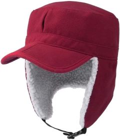 Home Prefer Mens Warm Trapper Hat Earflaps Winter Hat with Visor Military Cap (Color: Wine Red)